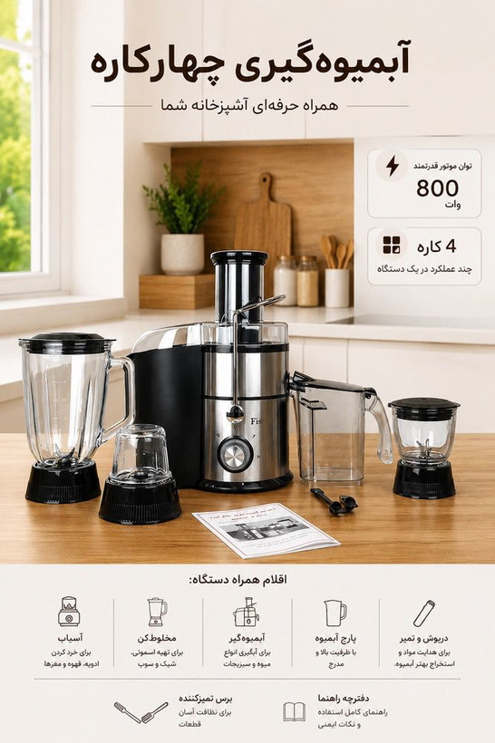 آبمیوه گیری چهارکاره فیسچر مدل ۵۰۴